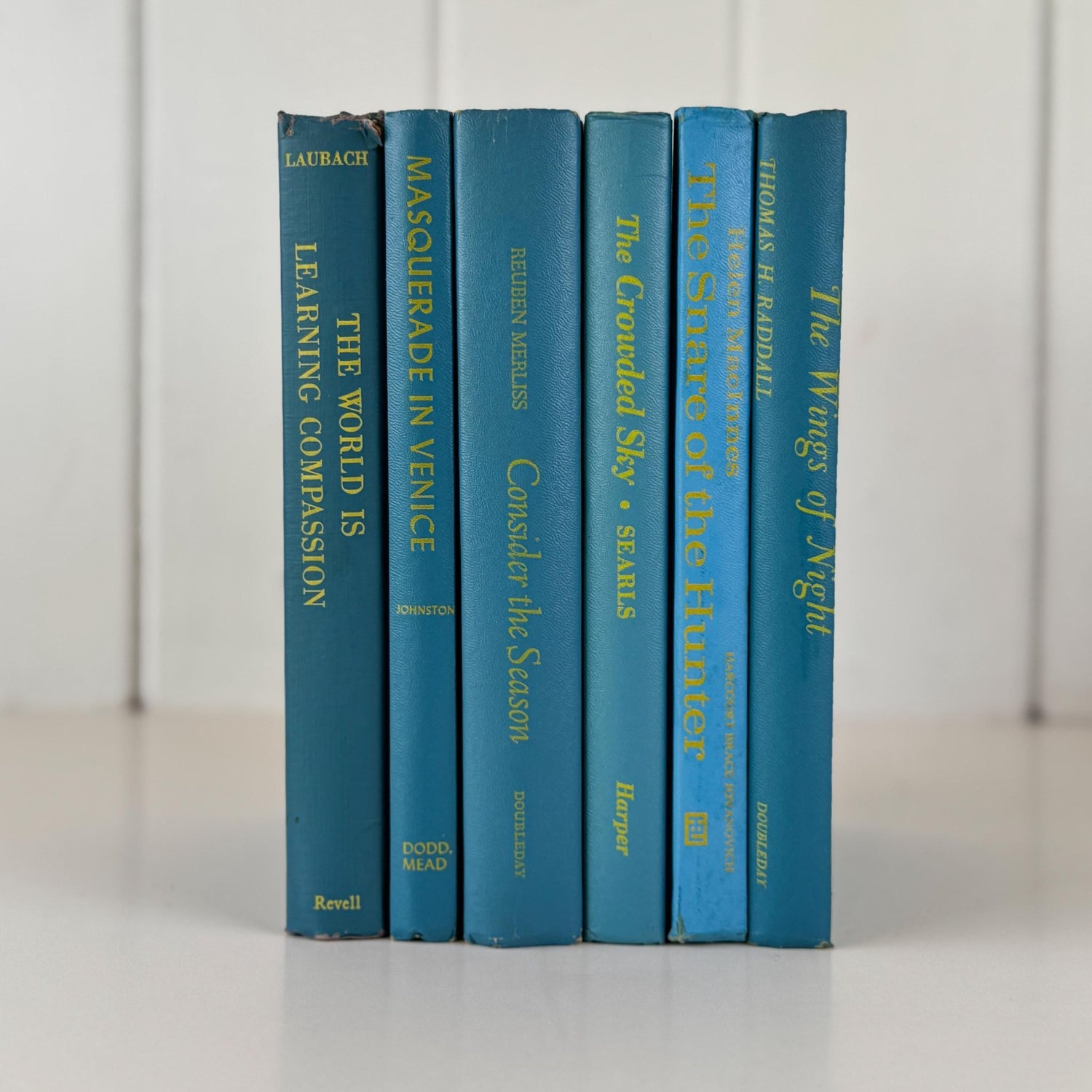 Retro Vintage Turquoise Blue and Yellow Books for Shelf Styling - Pretty Old Books