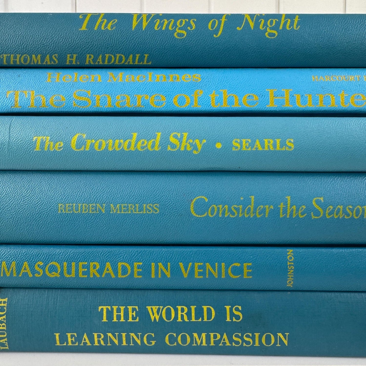 Retro Vintage Turquoise Blue and Yellow Books for Shelf Styling - Pretty Old Books
