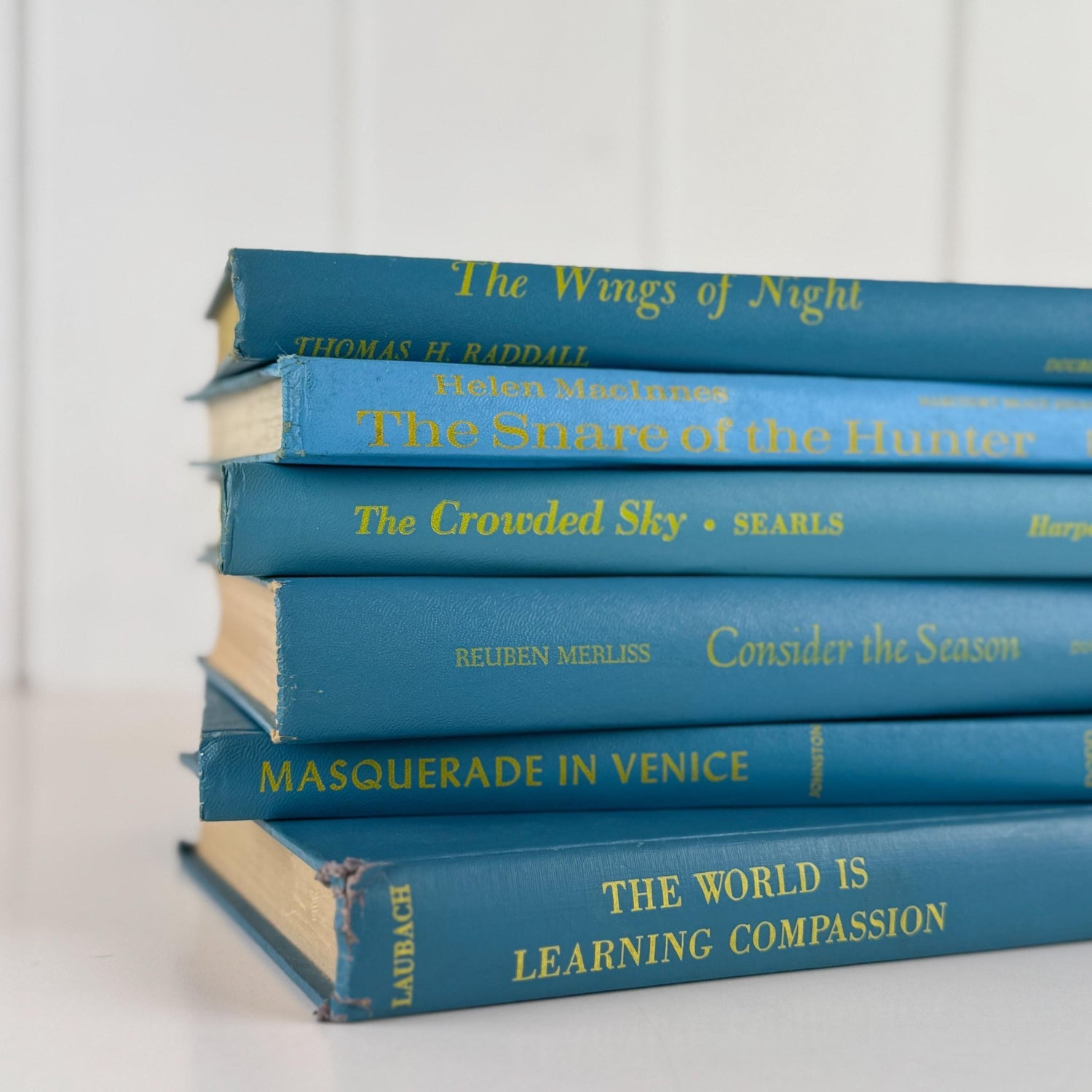 Retro Vintage Turquoise Blue and Yellow Books for Shelf Styling - Pretty Old Books