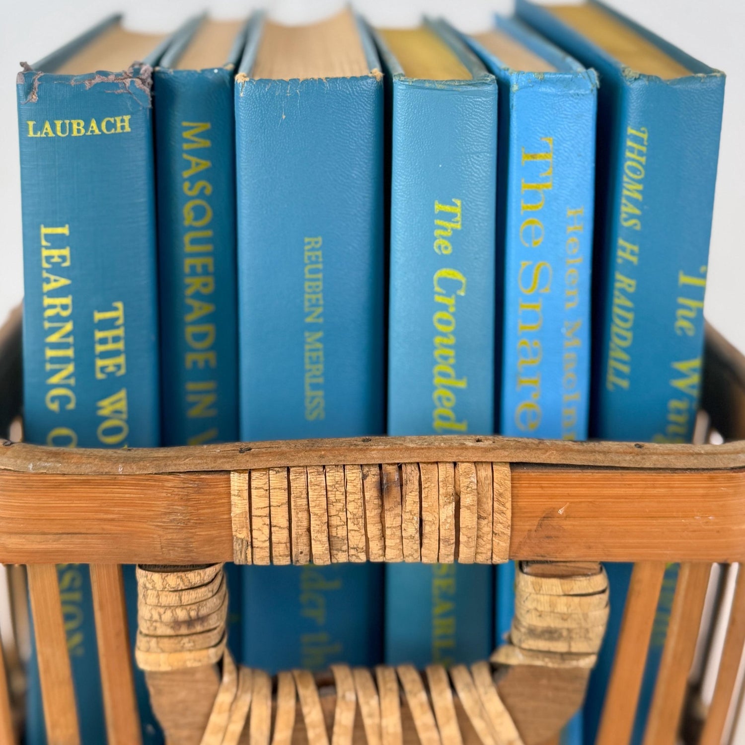 Retro Vintage Turquoise Blue and Yellow Books for Shelf Styling - Pretty Old Books