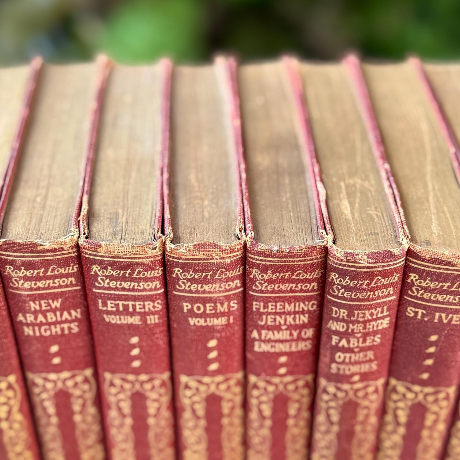 Robert Louis Stevenson Book Set, 1925 Red and Gold South Seas Edition, 32 Volumes - Pretty Old Books