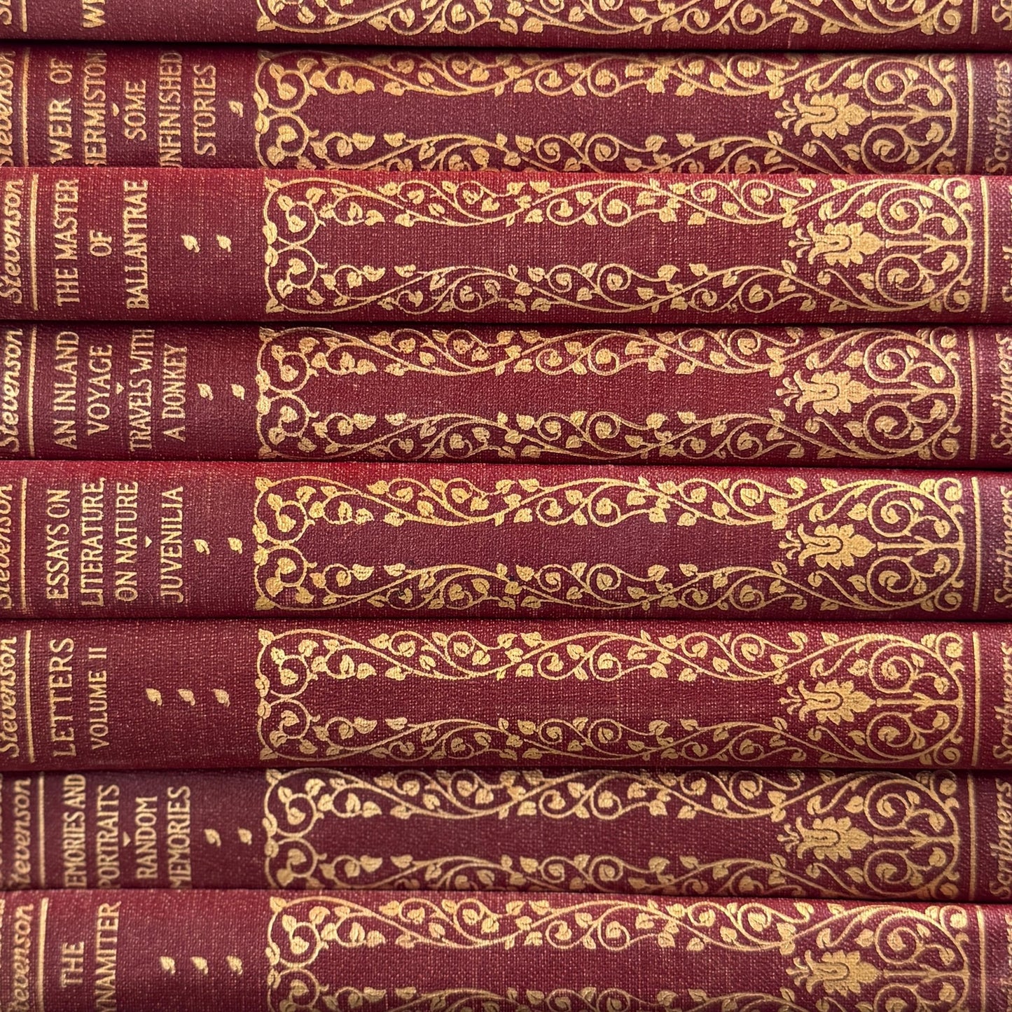 Robert Louis Stevenson Book Set, 1925 Red and Gold South Seas Edition, 32 Volumes - Pretty Old Books
