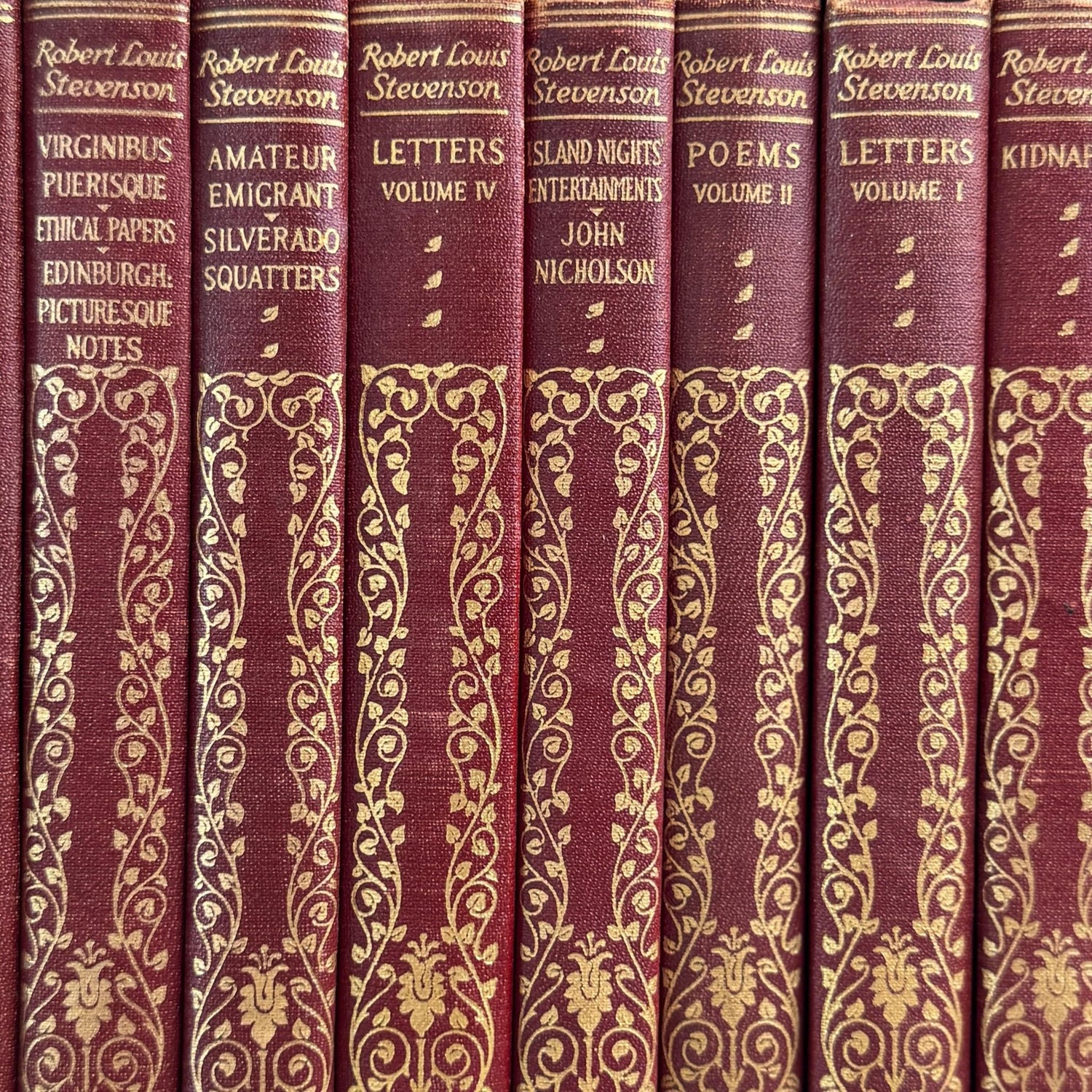 Robert Louis Stevenson Book Set, 1925 Red and Gold South Seas Edition, 32 Volumes - Pretty Old Books