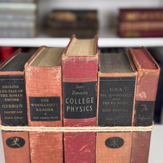 Rustic Red & Black Vintage Book Set for Shelf Styling - Pretty Old Books
