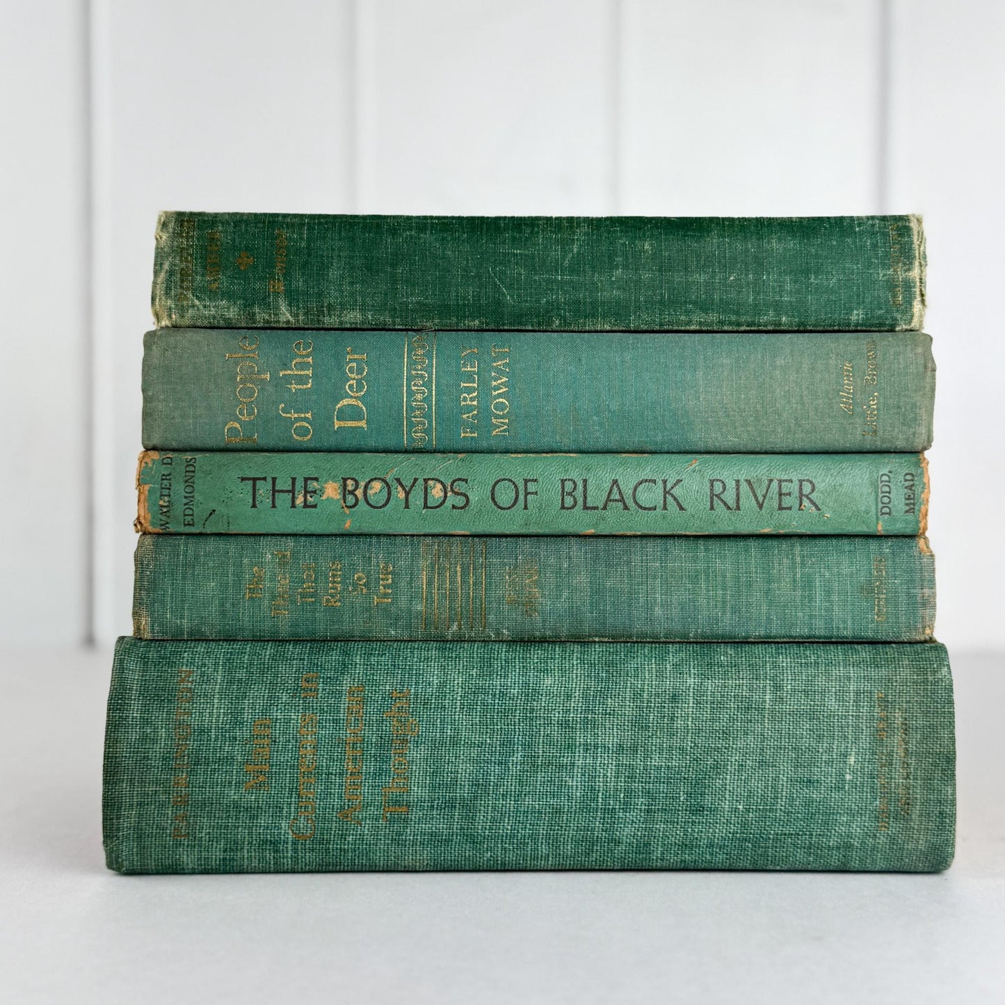 Rustic Teal and Moss Green Vintage Decorative Book Bundle for Shelf Styling - Pretty Old Books