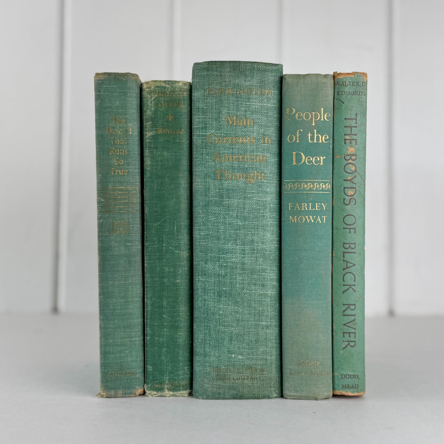 Rustic Teal and Moss Green Vintage Decorative Book Bundle for Shelf Styling - Pretty Old Books