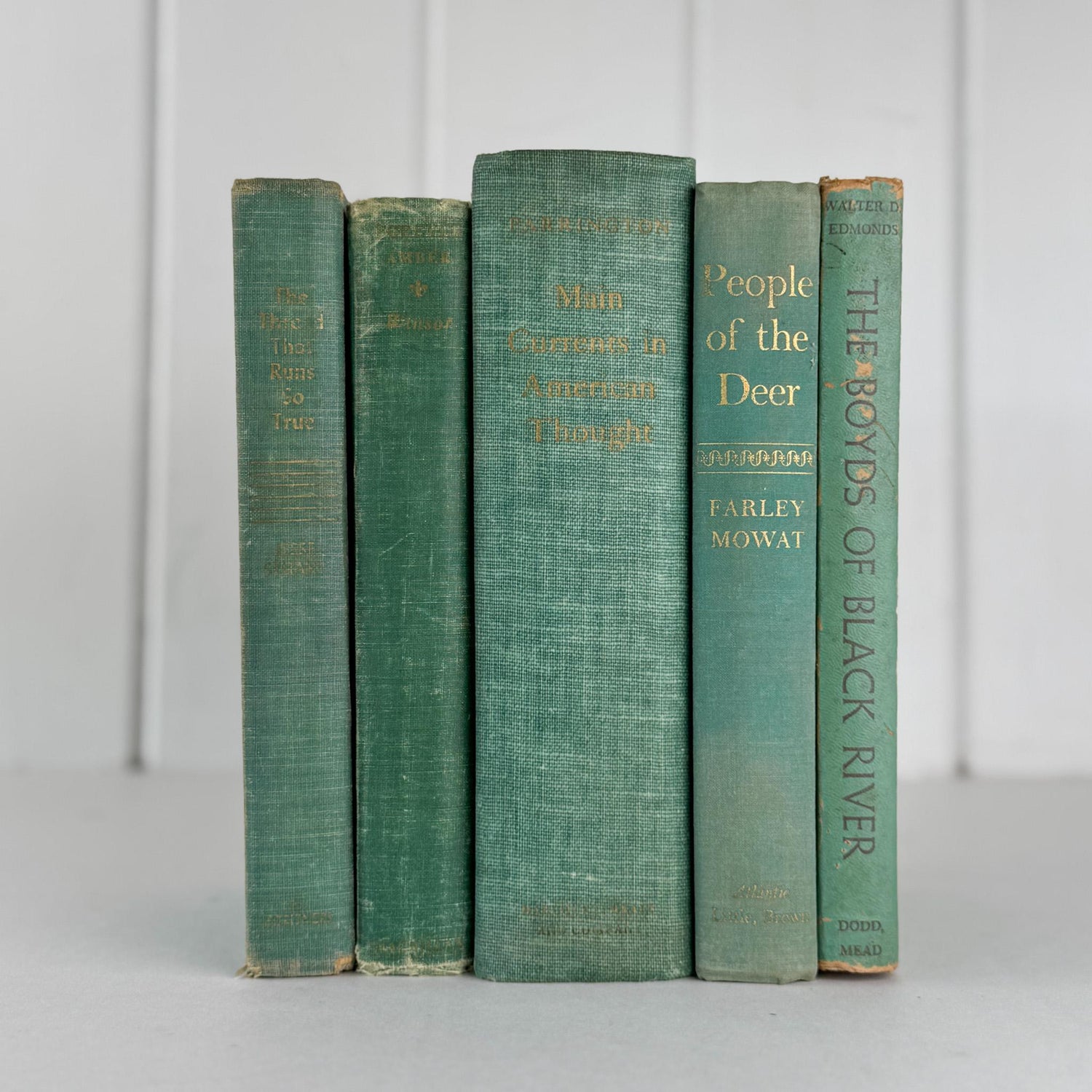 Rustic Teal and Moss Green Vintage Decorative Book Bundle for Shelf Styling - Pretty Old Books