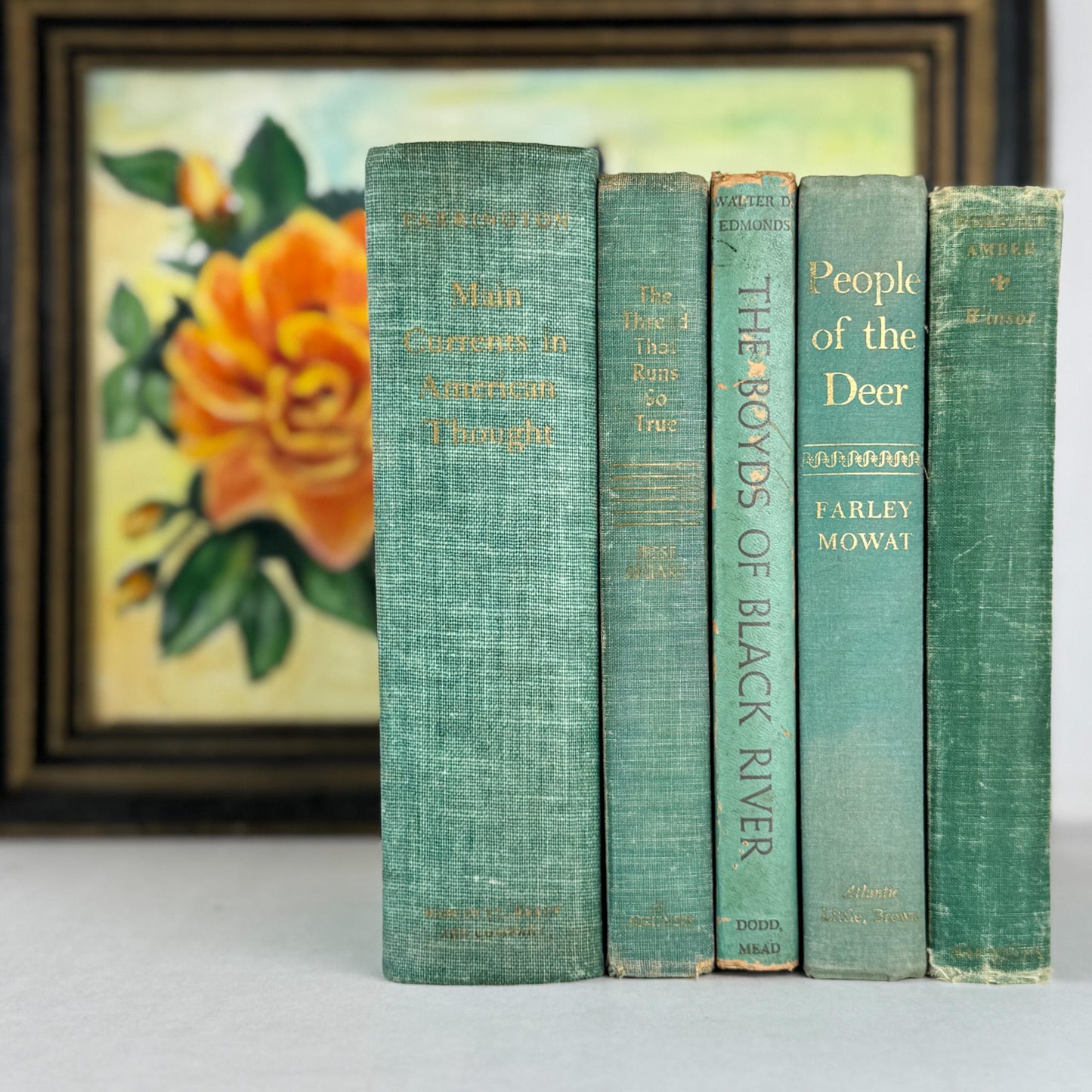 Rustic Teal and Moss Green Vintage Decorative Book Bundle for Shelf Styling - Pretty Old Books