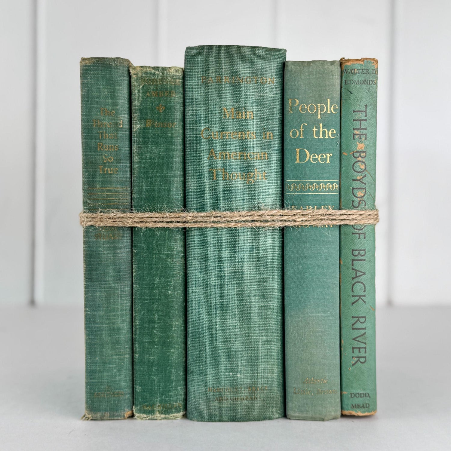 Rustic Teal and Moss Green Vintage Decorative Book Bundle for Shelf Styling - Pretty Old Books