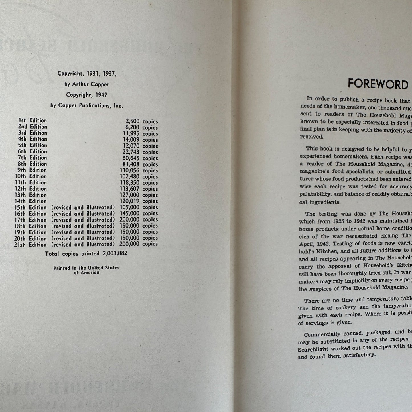 Searchlight Recipe Book, 1947, Household Magazine Tabbed Hardcover - Pretty Old Books