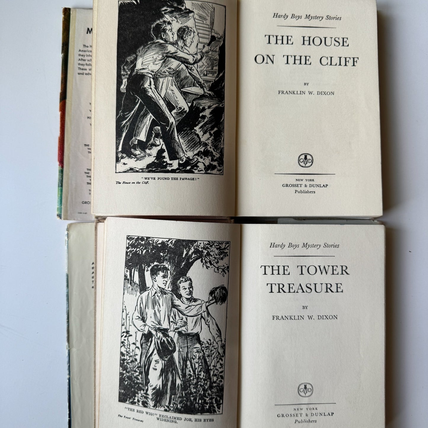 Set of 2 Hardy Boys Books, 1927, Tower Treasure and House on the Cliff, Dust Jackets - Pretty Old Books