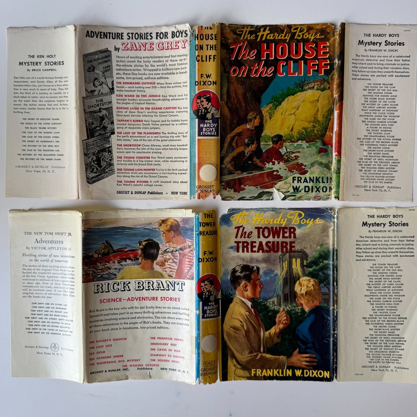 Set of 2 Hardy Boys Books, 1927, Tower Treasure and House on the Cliff, Dust Jackets - Pretty Old Books