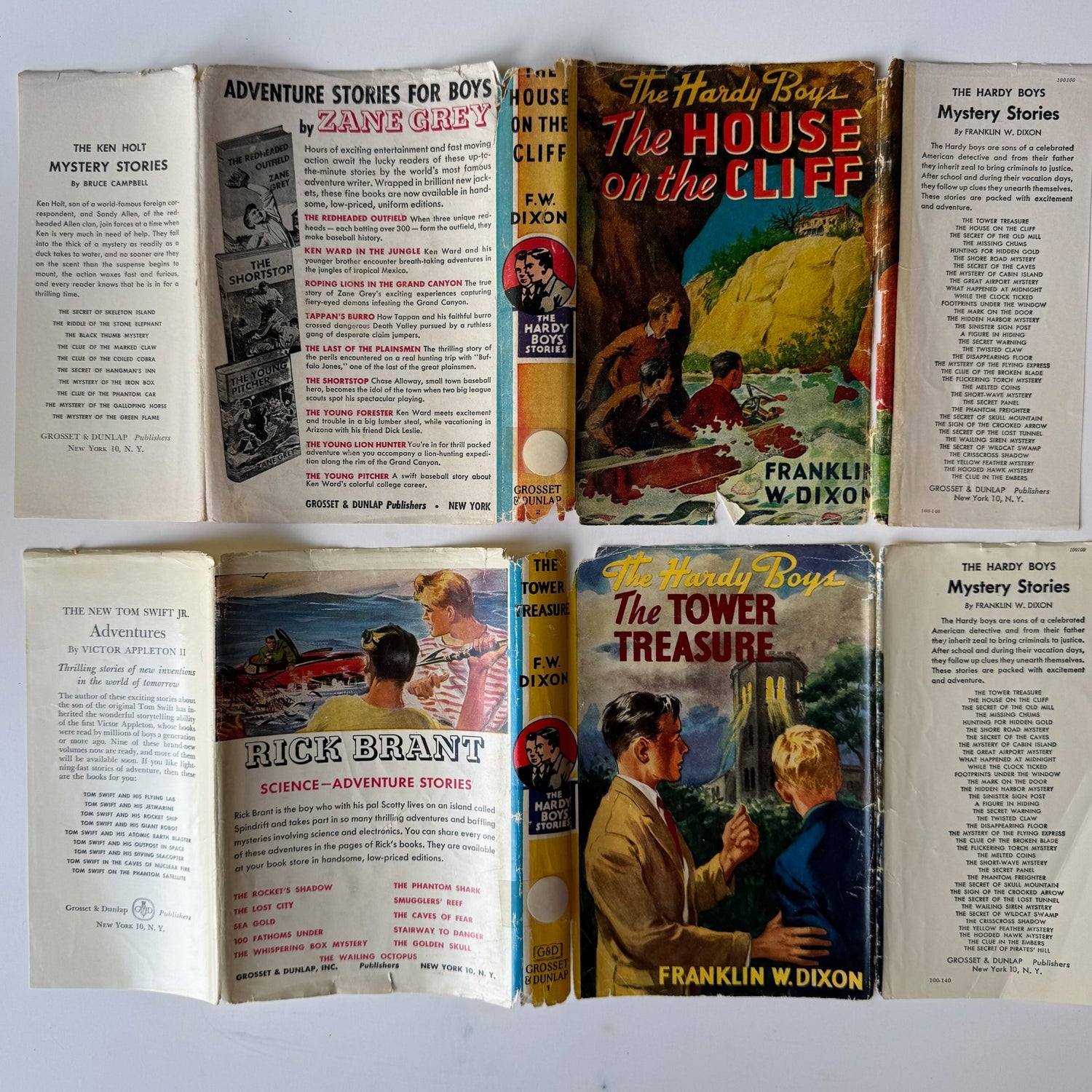 Set of 2 Hardy Boys Books, 1927, Tower Treasure and House on the Cliff, Dust Jackets - Pretty Old Books