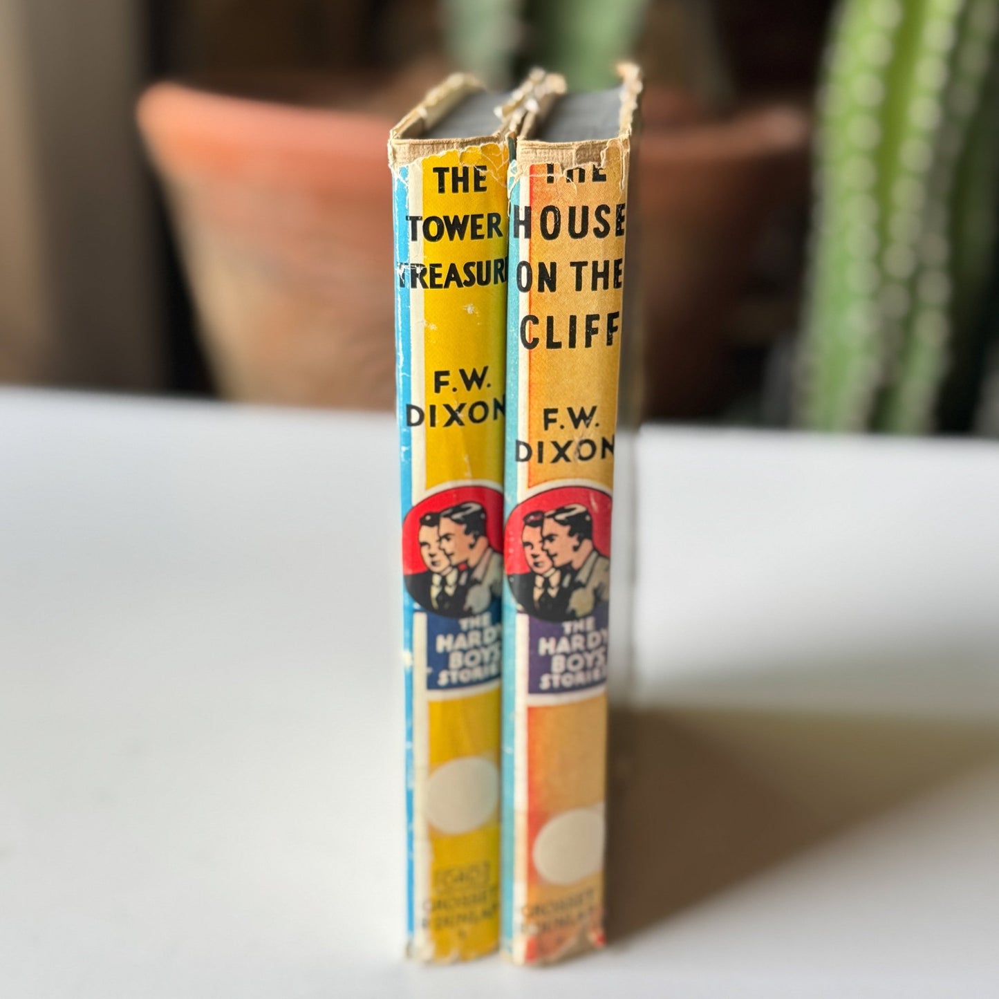 Set of 2 Hardy Boys Books, 1927, Tower Treasure and House on the Cliff, Dust Jackets - Pretty Old Books
