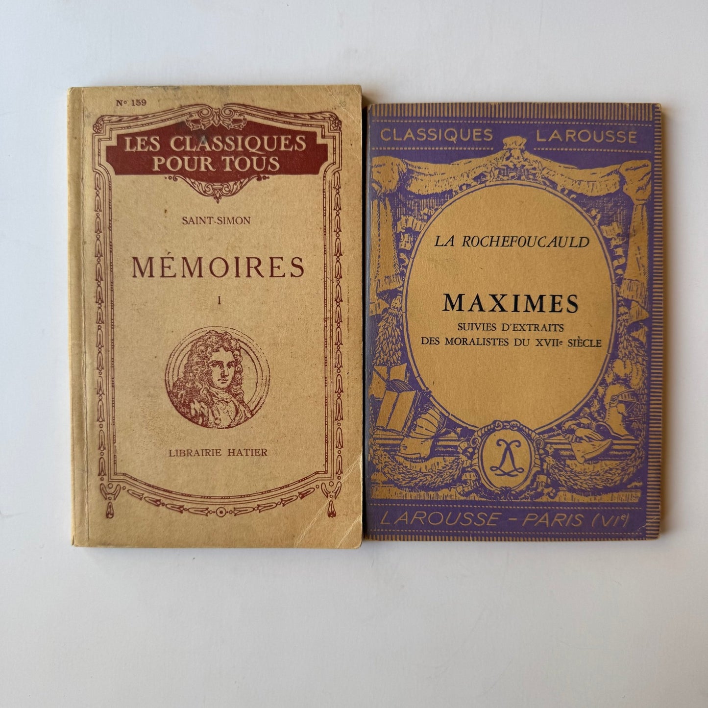 Set of 2 Vintage French Classic Softcovers, La Rochefoucauld and Saint Simon Memoires I - Pretty Old Books