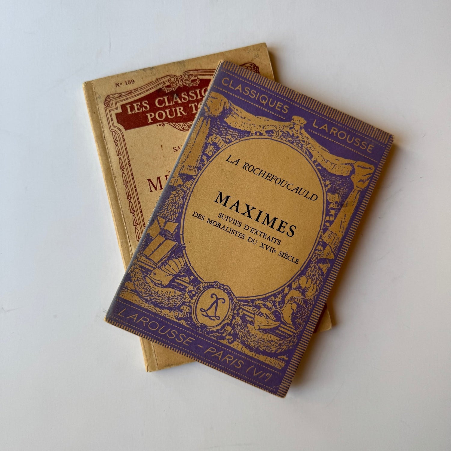 Set of 2 Vintage French Classic Softcovers, La Rochefoucauld and Saint Simon Memoires I - Pretty Old Books