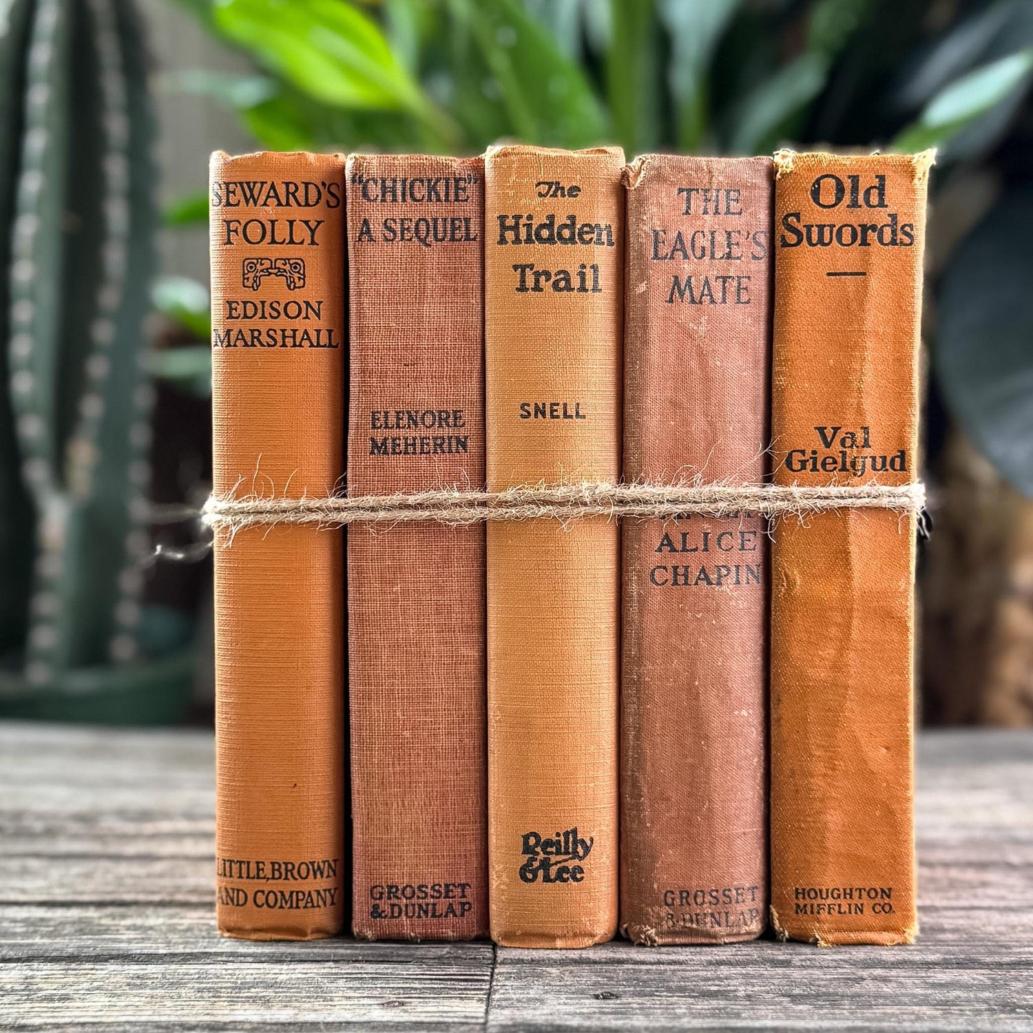 Set of 5 Antique Novels in Orange & Copper, Early 1900s Fiction - Pretty Old Books
