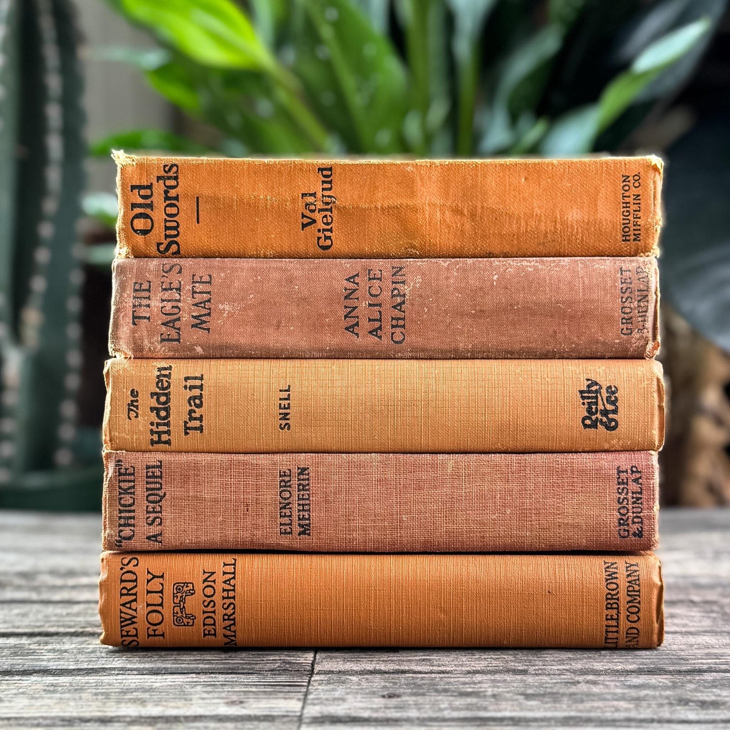 Set of 5 Antique Novels in Orange & Copper, Early 1900s Fiction - Pretty Old Books