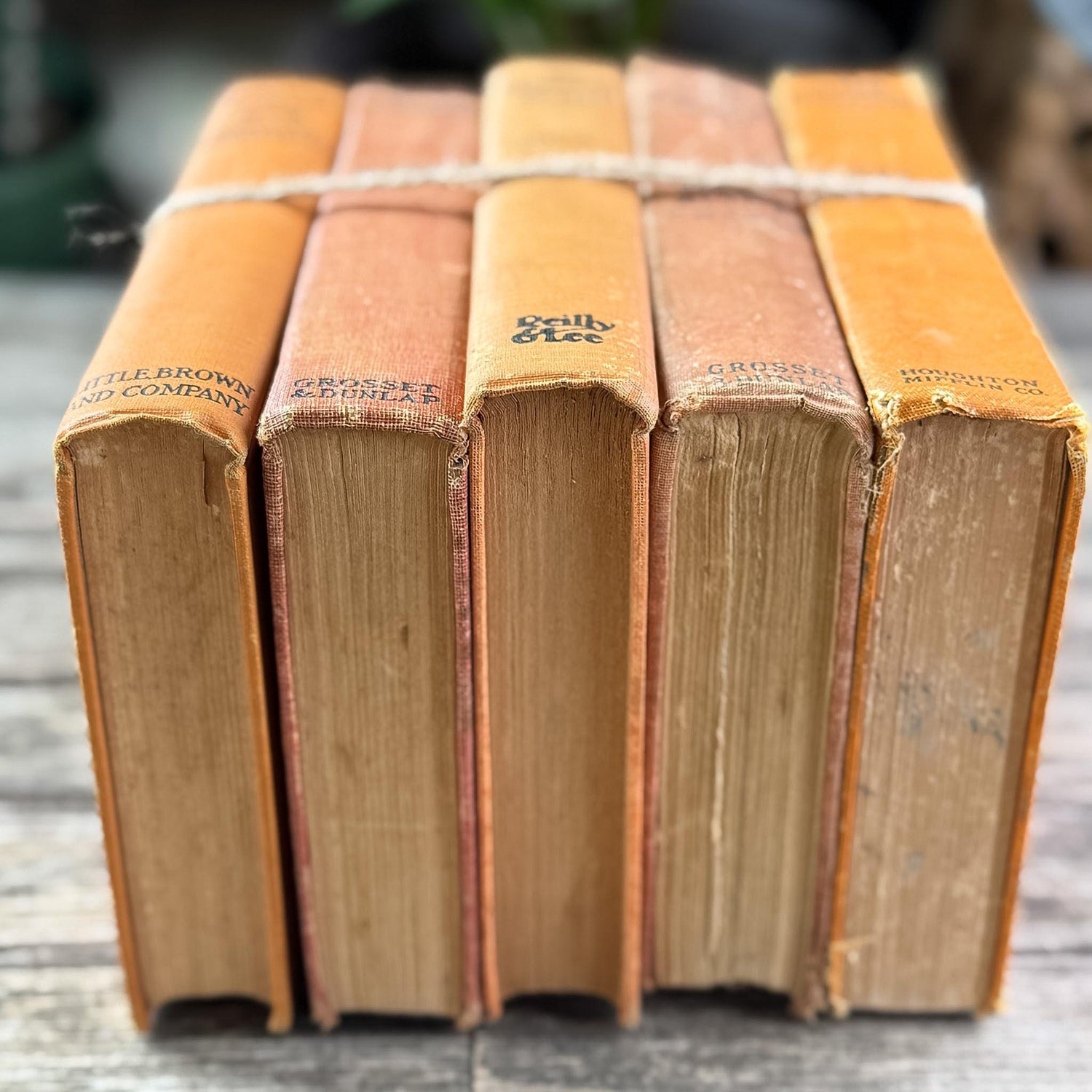 Set of 5 Antique Novels in Orange & Copper, Early 1900s Fiction - Pretty Old Books