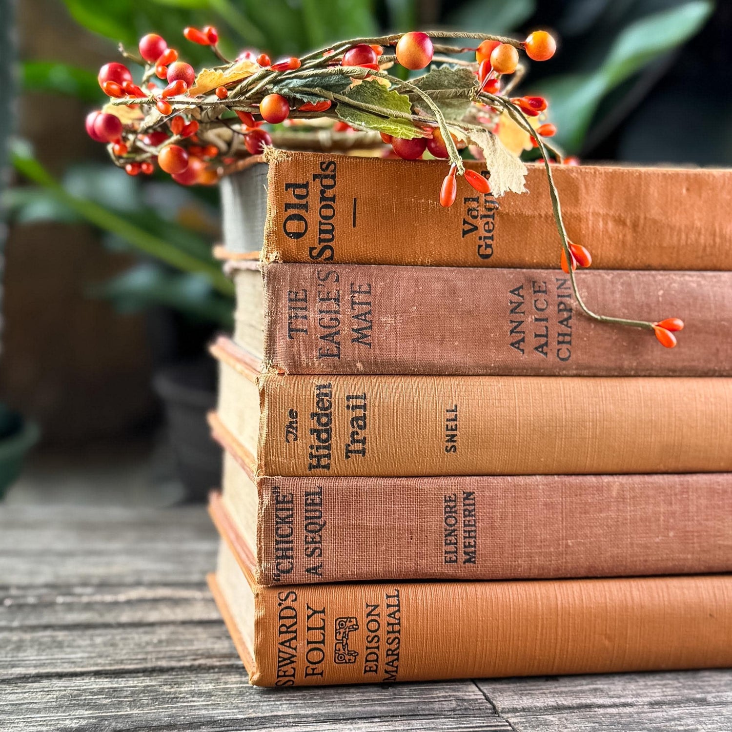Set of 5 Antique Novels in Orange & Copper, Early 1900s Fiction - Pretty Old Books