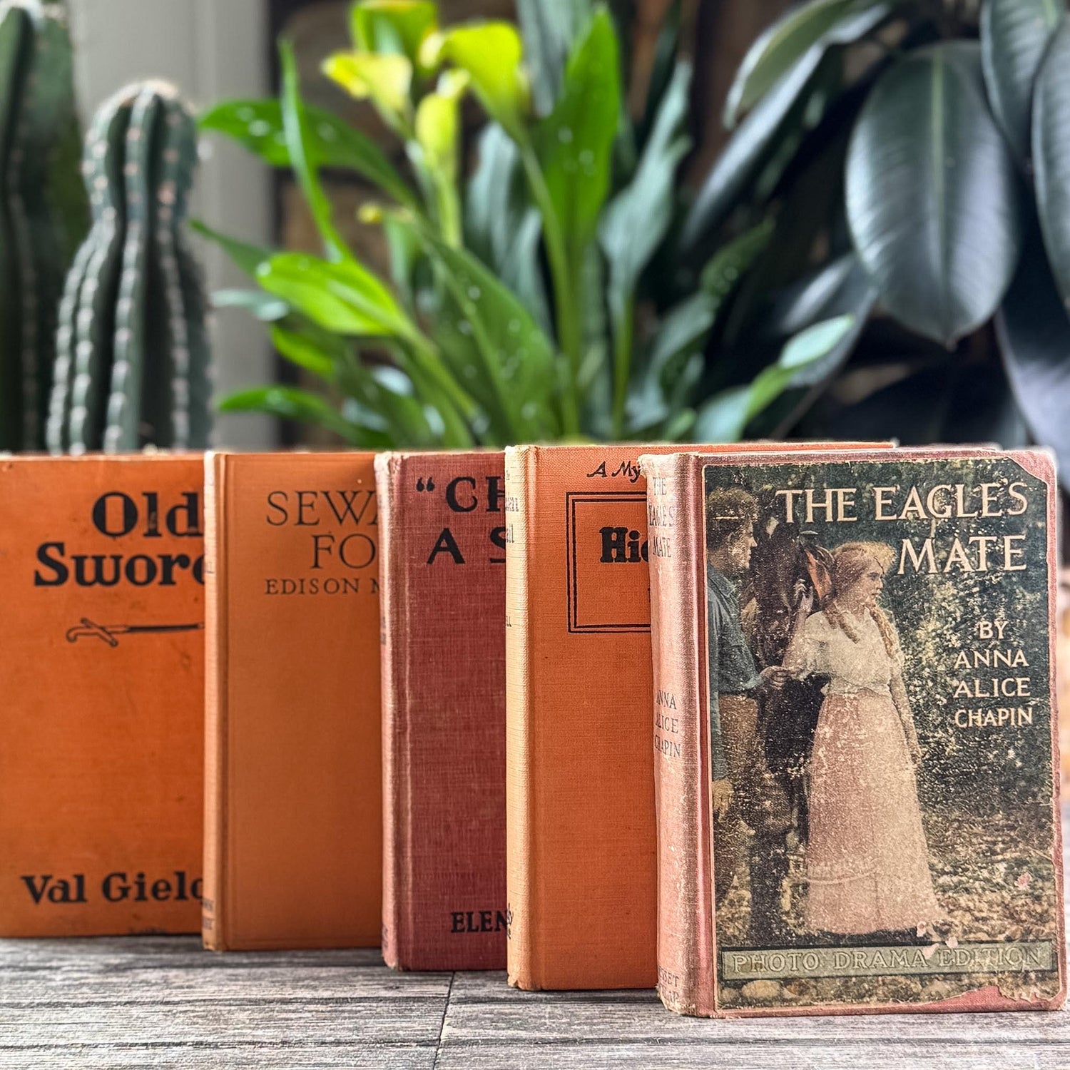 Set of 5 Antique Novels in Orange & Copper, Early 1900s Fiction - Pretty Old Books