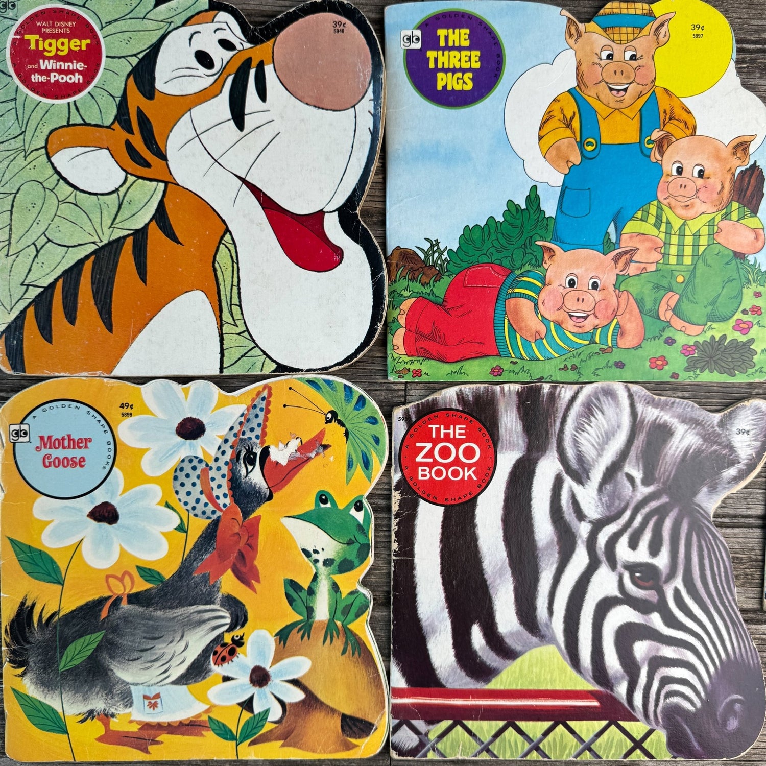 Set of 5 Golden Shape Books: Tigger, Three Pigs, Mother Goose, Zoo Book, 1-2-3 - Pretty Old Books