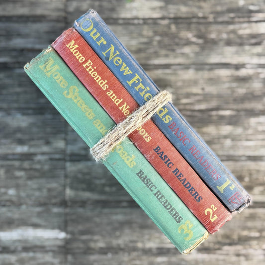 Set of Three Basic Readers, Mid Century School Books - Pretty Old Books