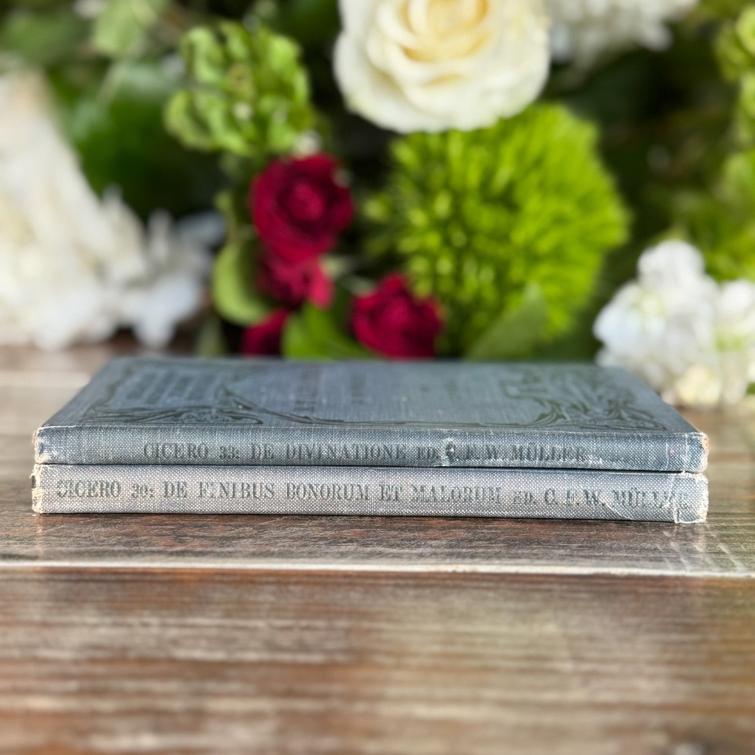 Set of Two Blue Antique Cicero Latin Textbooks - Pretty Old Books