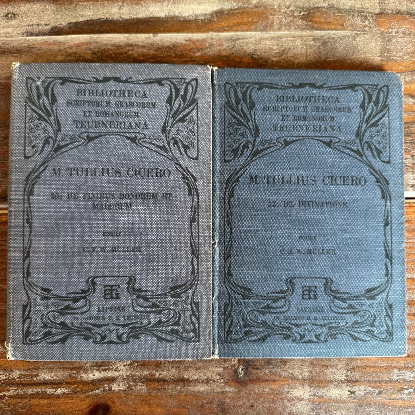 Set of Two Blue Antique Cicero Latin Textbooks - Pretty Old Books