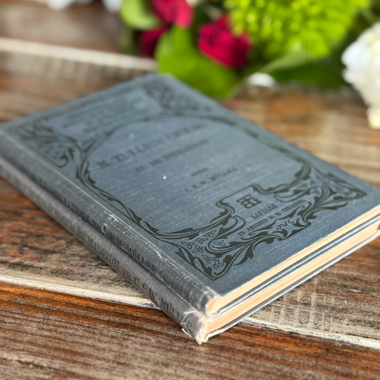 Set of Two Blue Antique Cicero Latin Textbooks - Pretty Old Books