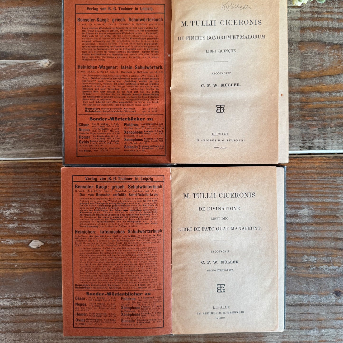 Set of Two Blue Antique Cicero Latin Textbooks - Pretty Old Books