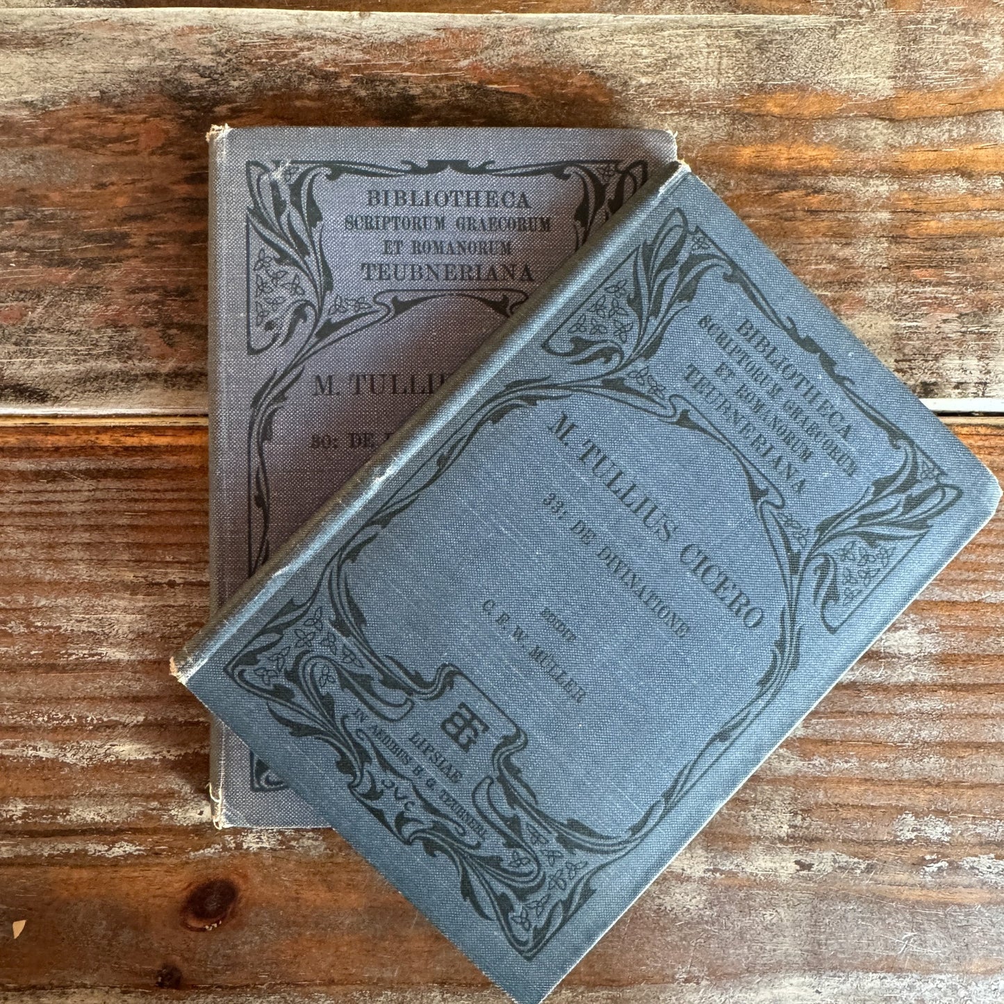 Set of Two Blue Antique Cicero Latin Textbooks - Pretty Old Books