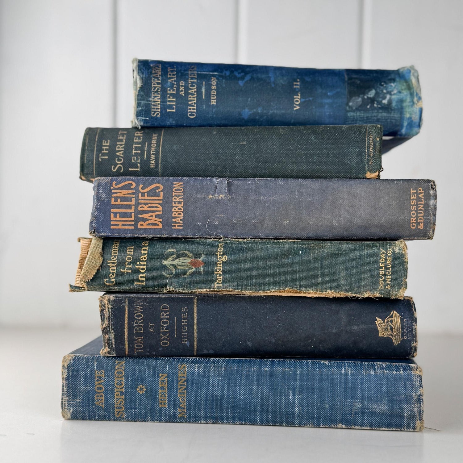 Shabby Antique Blue Distressed Books for Display, Old Cozy Book Bundle - Pretty Old Books
