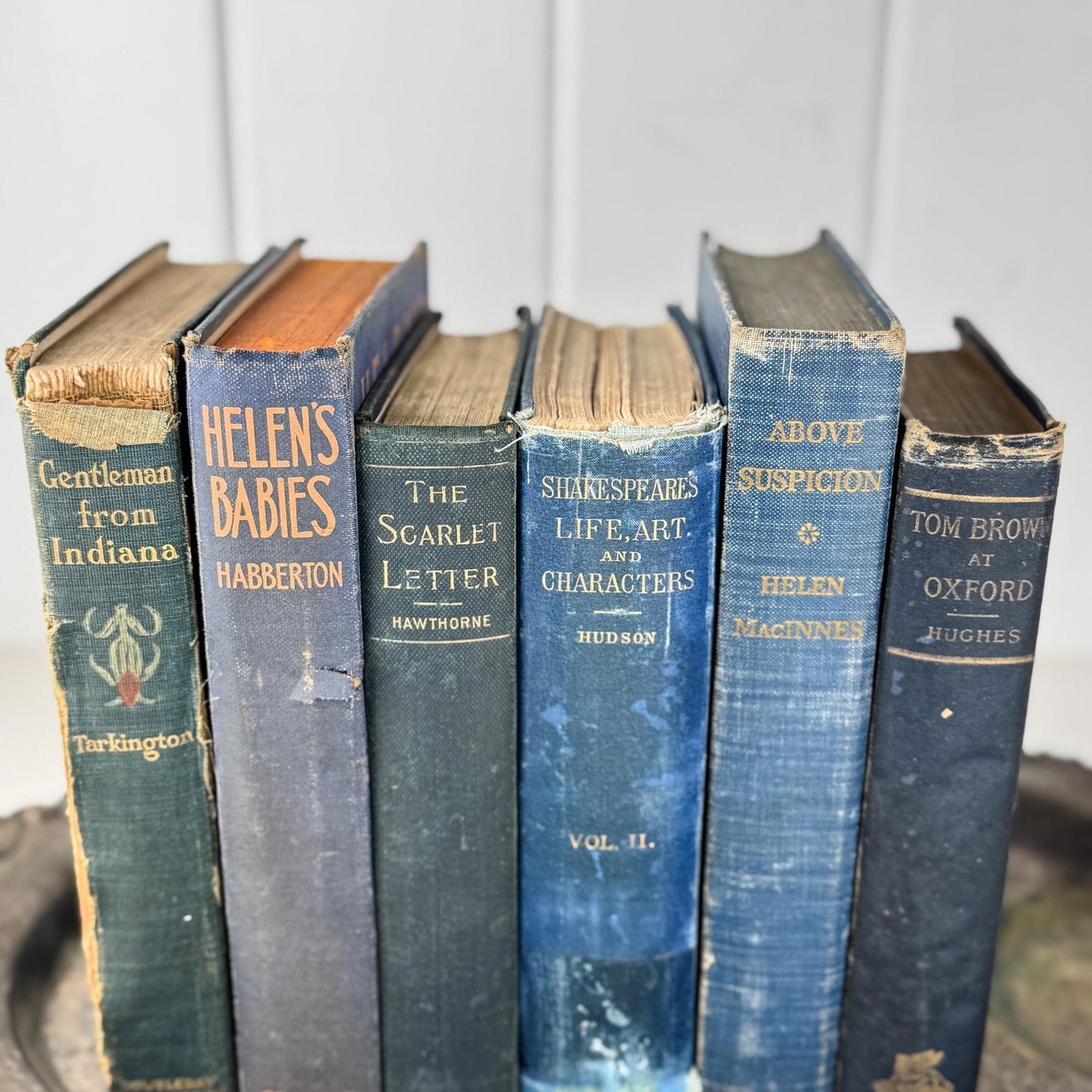Shabby Antique Blue Distressed Books for Display, Old Cozy Book Bundle - Pretty Old Books