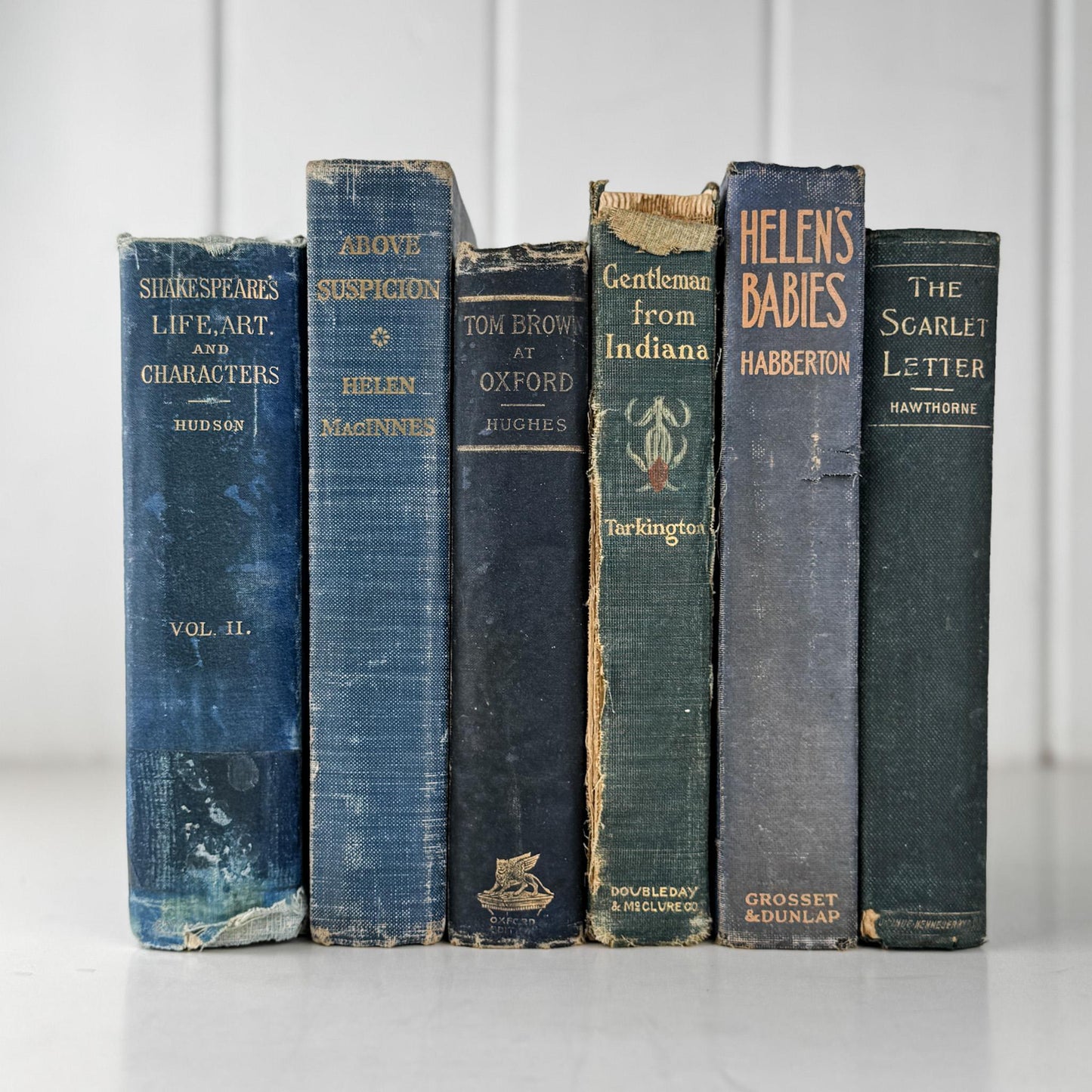 Shabby Antique Blue Distressed Books for Display, Old Cozy Book Bundle - Pretty Old Books