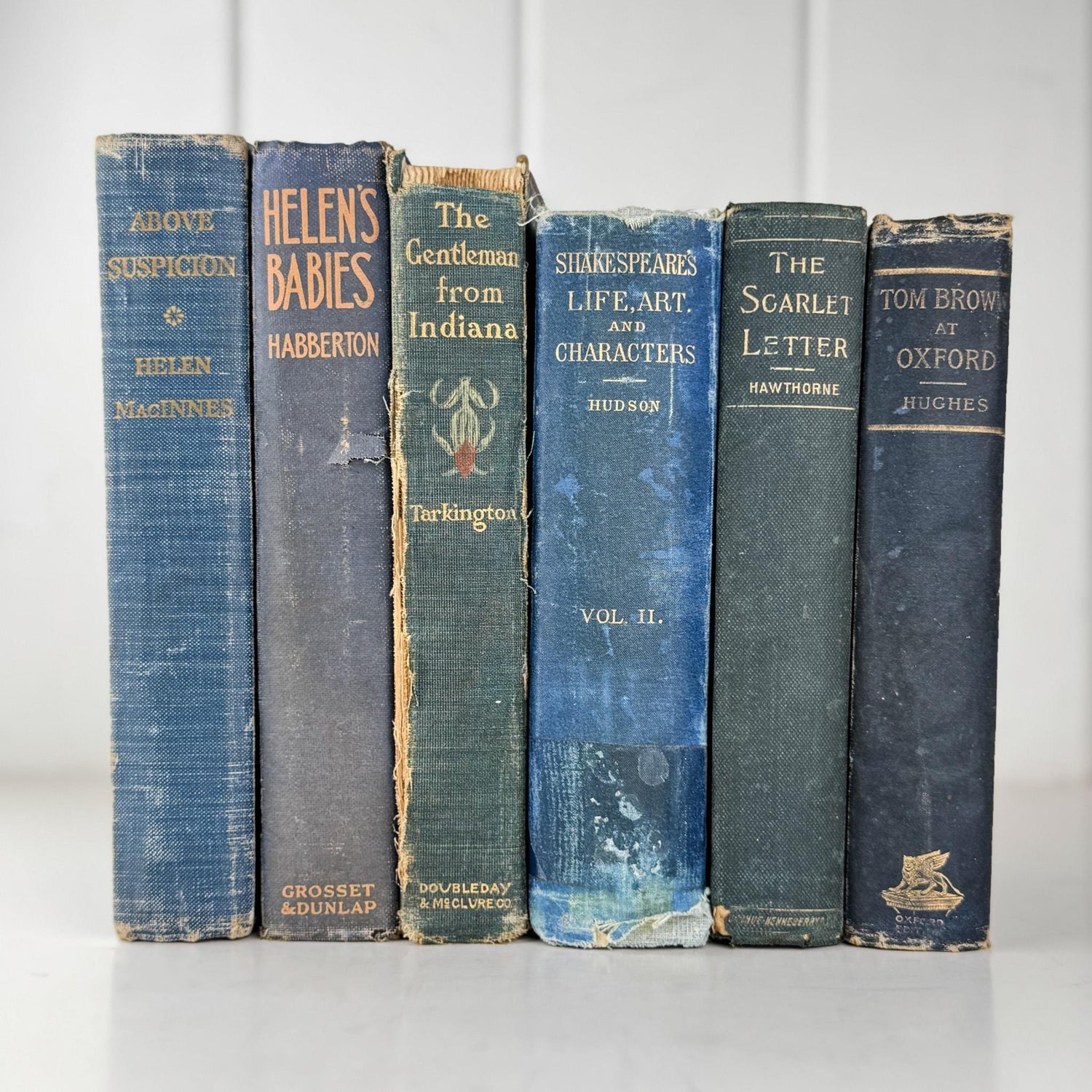 Shabby Antique Blue Distressed Books for Display, Old Cozy Book Bundle - Pretty Old Books