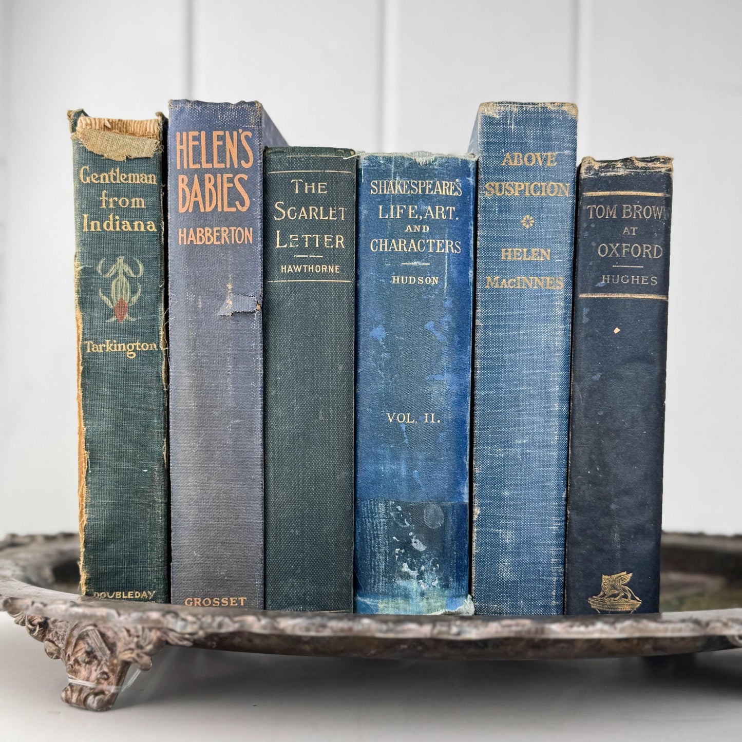 Shabby Antique Blue Distressed Books for Display, Old Cozy Book Bundle - Pretty Old Books