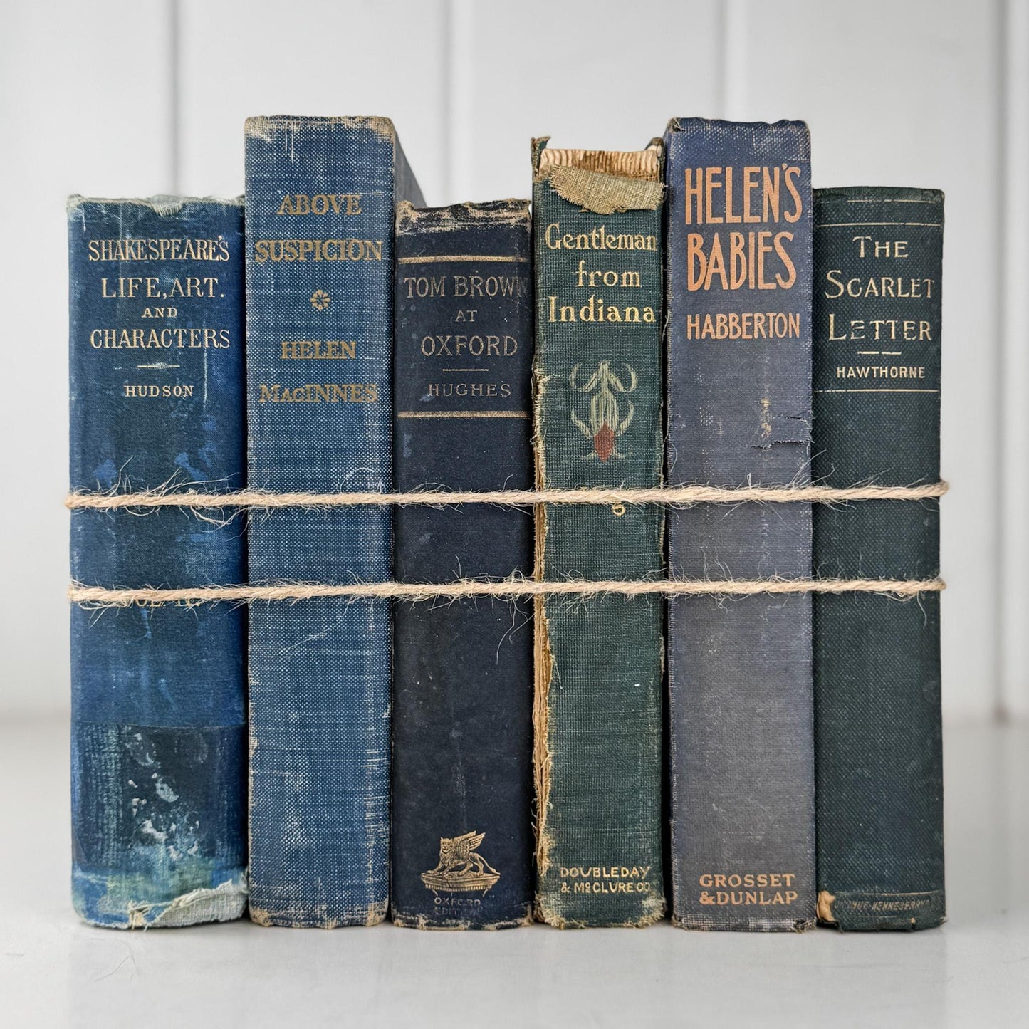 Shabby Antique Blue Distressed Books for Display, Old Cozy Book Bundle - Pretty Old Books