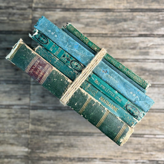 Shabby Antique French Green Book Set, 1822-1874, Seine Map - Pretty Old Books