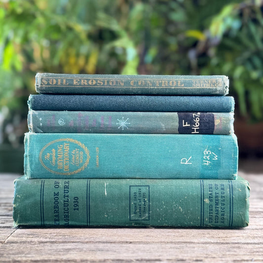 Shabby Faded Dark Green Old Books for Moody Decor - Pretty Old Books
