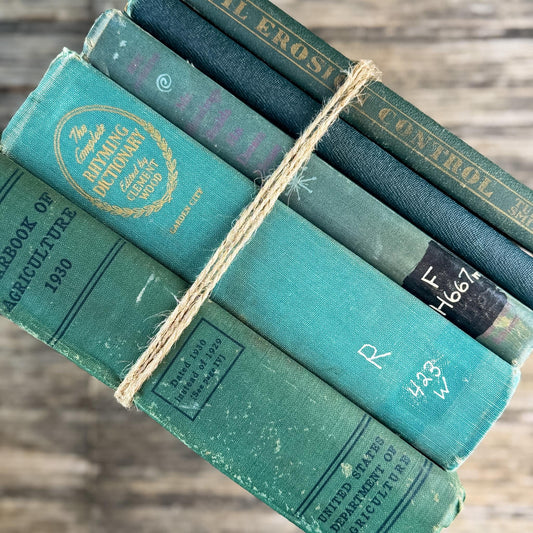 Shabby Faded Dark Green Old Books for Moody Decor - Pretty Old Books