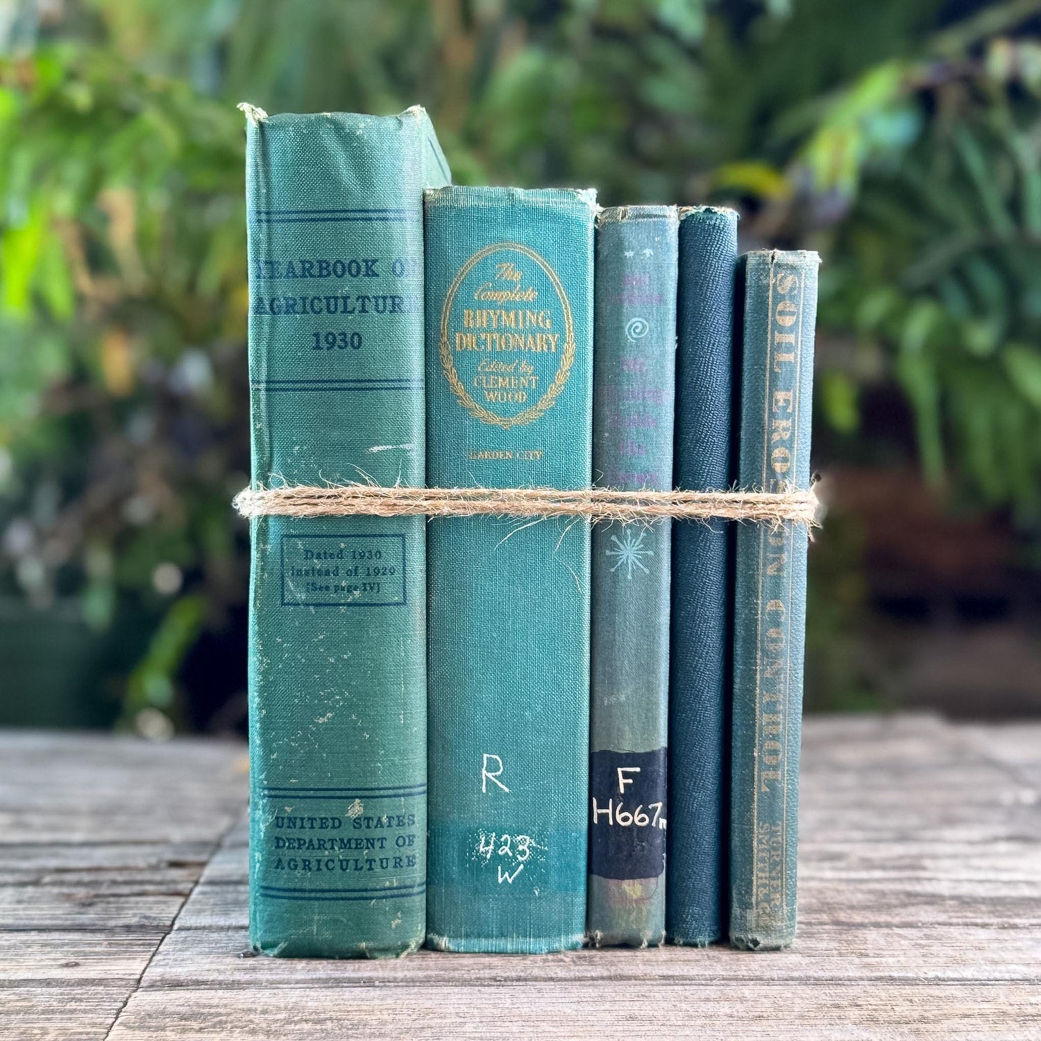 Shabby Faded Dark Green Old Books for Moody Decor - Pretty Old Books