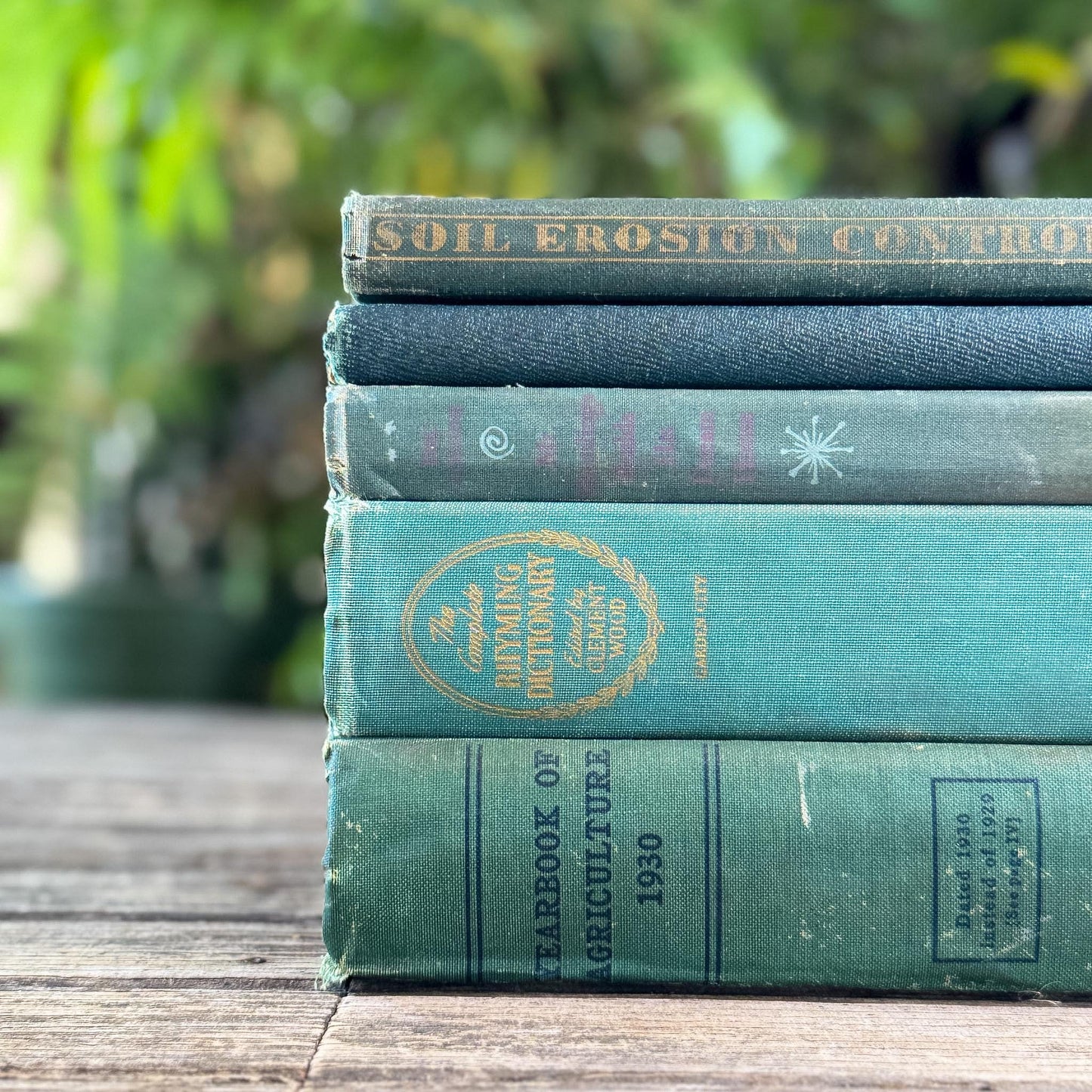 Shabby Faded Dark Green Old Books for Moody Decor - Pretty Old Books