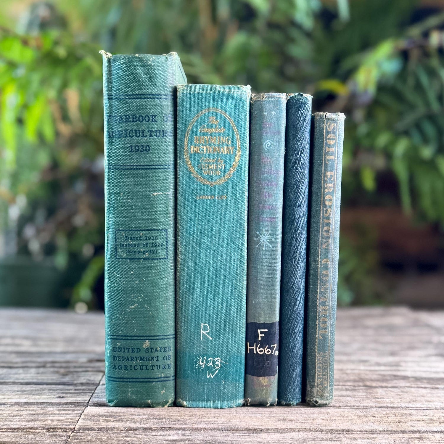 Shabby Faded Dark Green Old Books for Moody Decor - Pretty Old Books