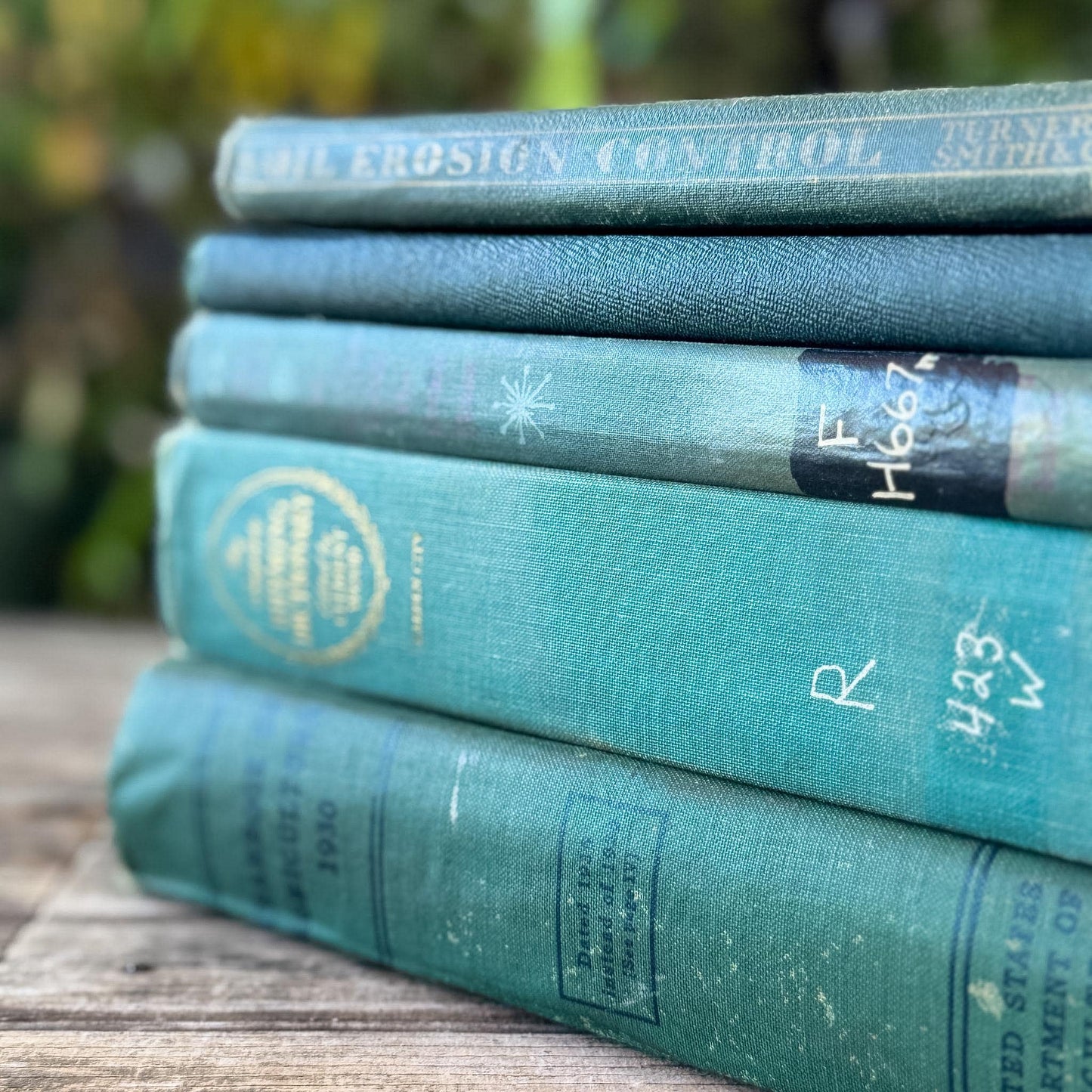 Shabby Faded Dark Green Old Books for Moody Decor - Pretty Old Books