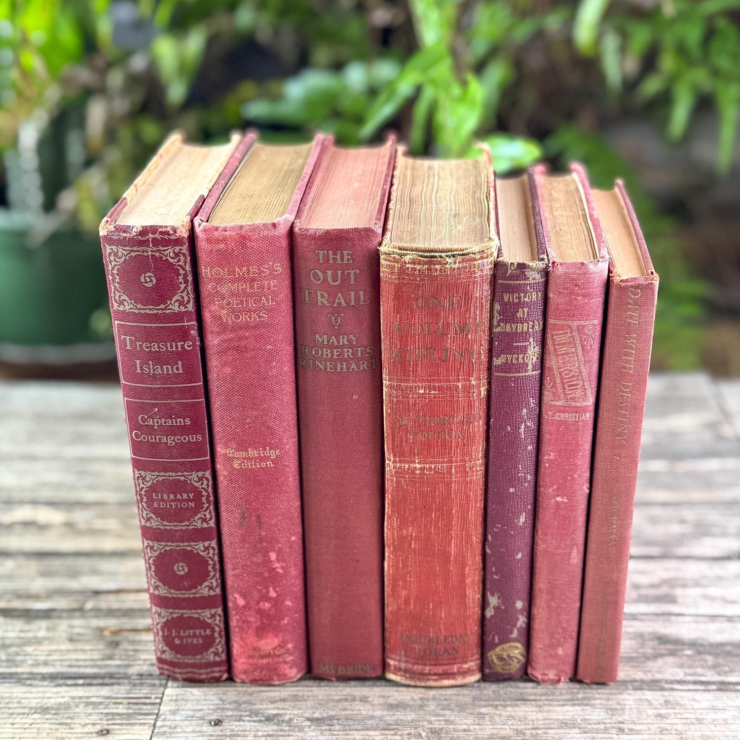 Shabby Faded Red Vintage and Antique Book Bundle for Moody Shelf Styling - Pretty Old Books