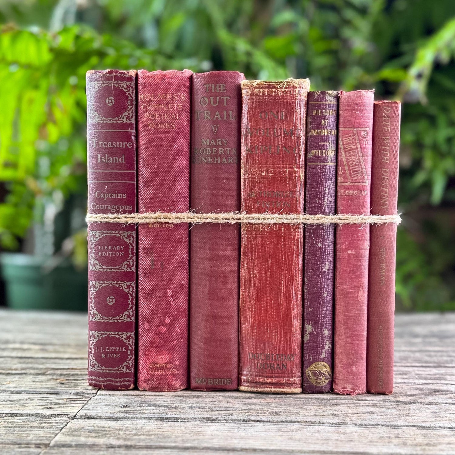 Shabby Faded Red Vintage and Antique Book Bundle for Moody Shelf Styling - Pretty Old Books