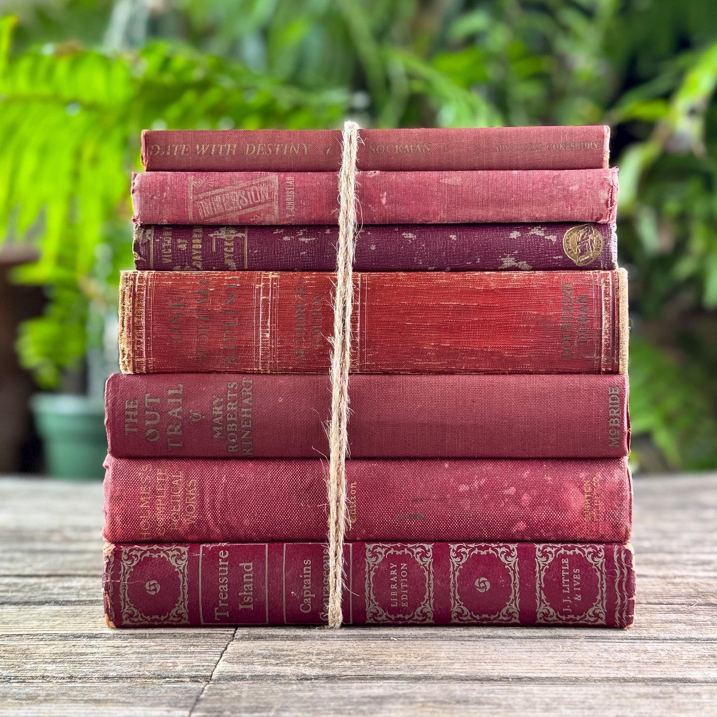 Shabby Faded Red Vintage and Antique Book Bundle for Moody Shelf Styling - Pretty Old Books