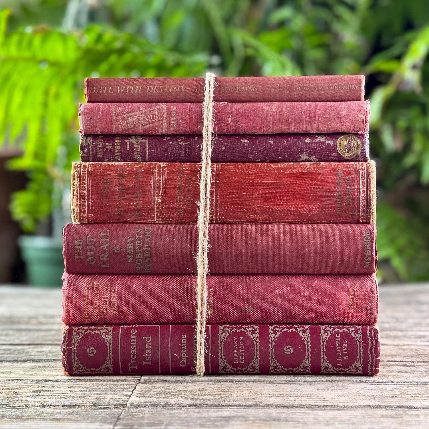 Shabby Faded Red Vintage and Antique Book Bundle for Moody Shelf Styling - Pretty Old Books