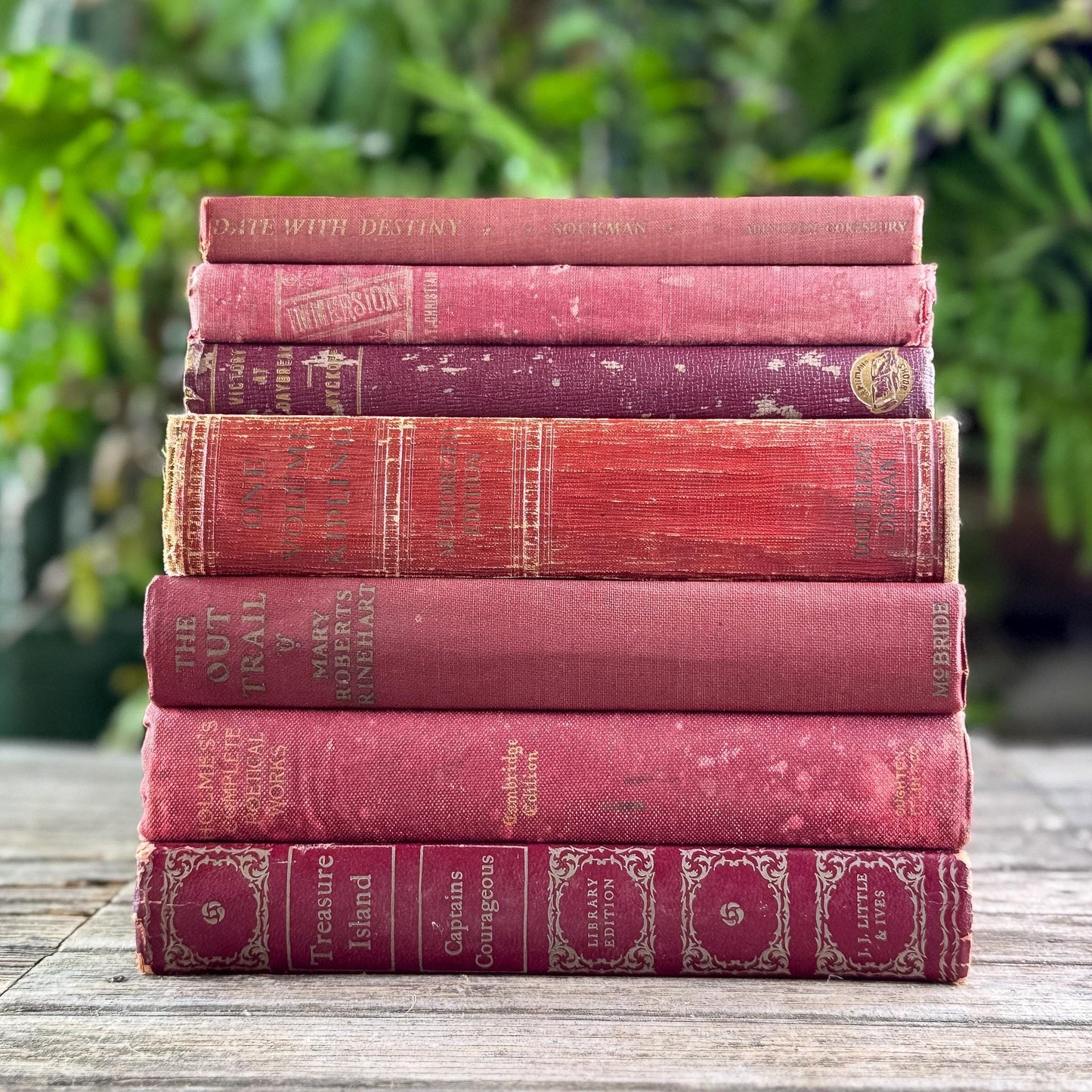 Shabby Faded Red Vintage and Antique Book Bundle for Moody Shelf Styling - Pretty Old Books